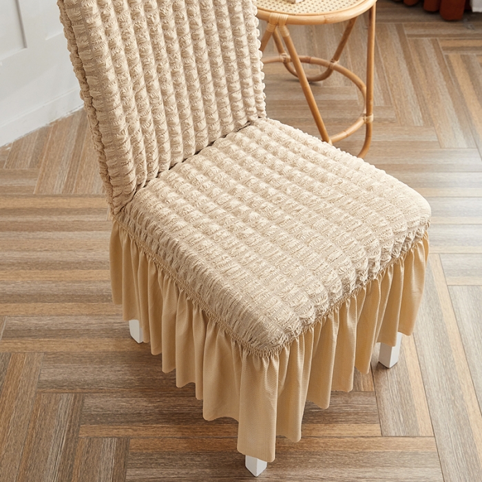 91家纺网 家纺一手货源 找家纺 丝绮鹿 2023新款爆米花系列裙边椅子套 米黄