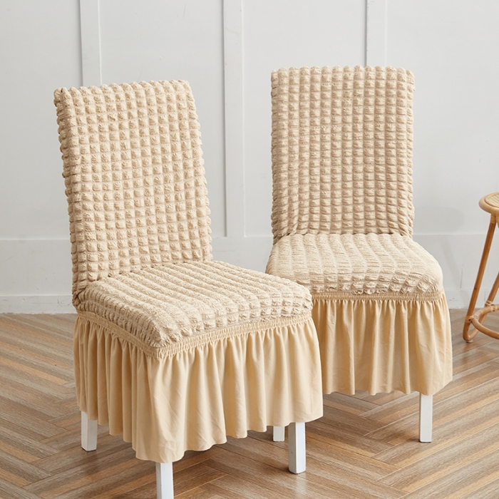 91家纺网 家纺一手货源 找家纺 丝绮鹿 2023新款爆米花系列裙边椅子套 米黄