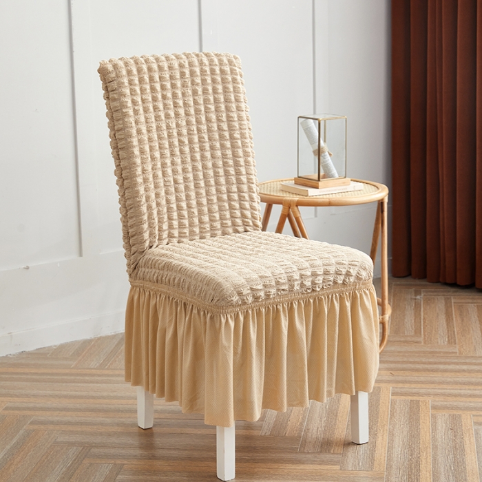 91家纺网 家纺一手货源 找家纺 丝绮鹿 2023新款爆米花系列裙边椅子套 米黄