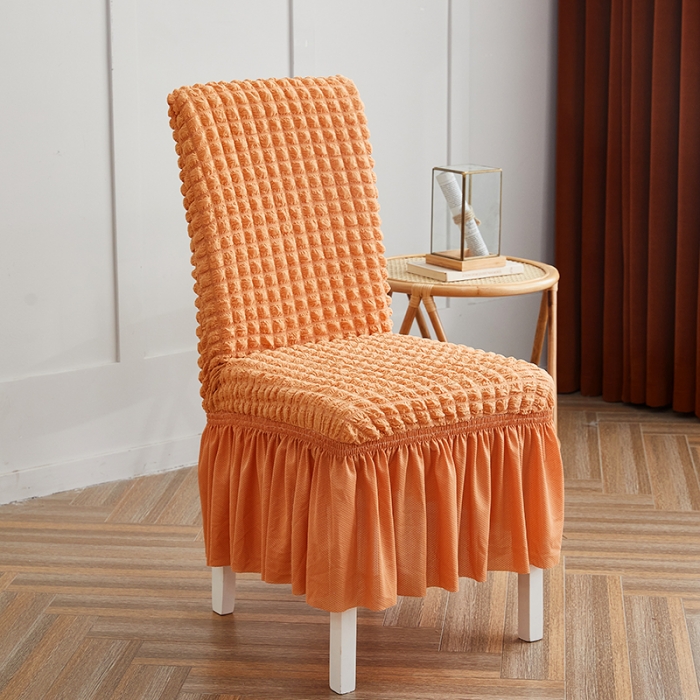 91家纺网 家纺一手货源 找家纺 丝绮鹿 2023新款爆米花系列裙边椅子套 蜜橙