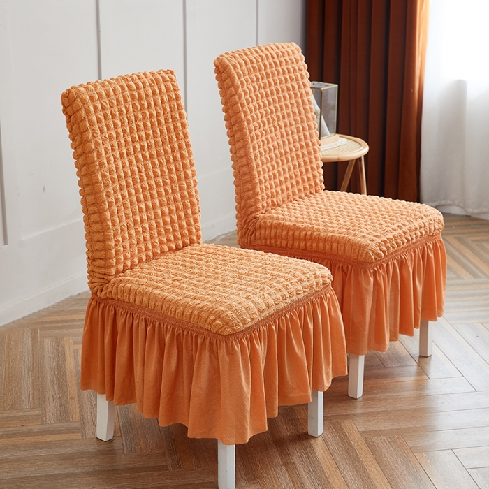 91家纺网 家纺一手货源 找家纺 丝绮鹿 2023新款爆米花系列裙边椅子套 蜜橙