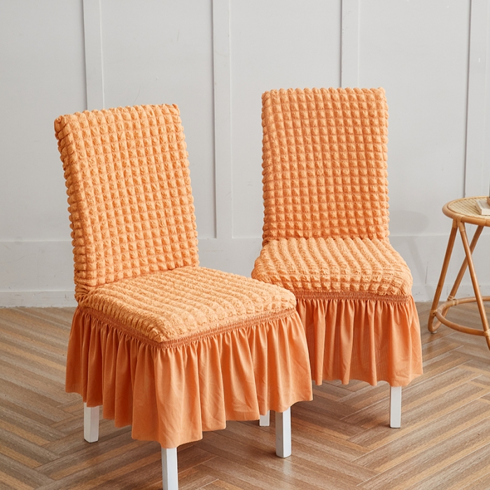 91家纺网 家纺一手货源 找家纺 丝绮鹿 2023新款爆米花系列裙边椅子套 蜜橙