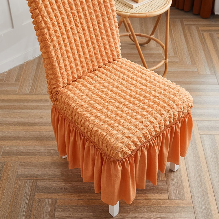 91家纺网 家纺一手货源 找家纺 丝绮鹿 2023新款爆米花系列裙边椅子套 蜜橙