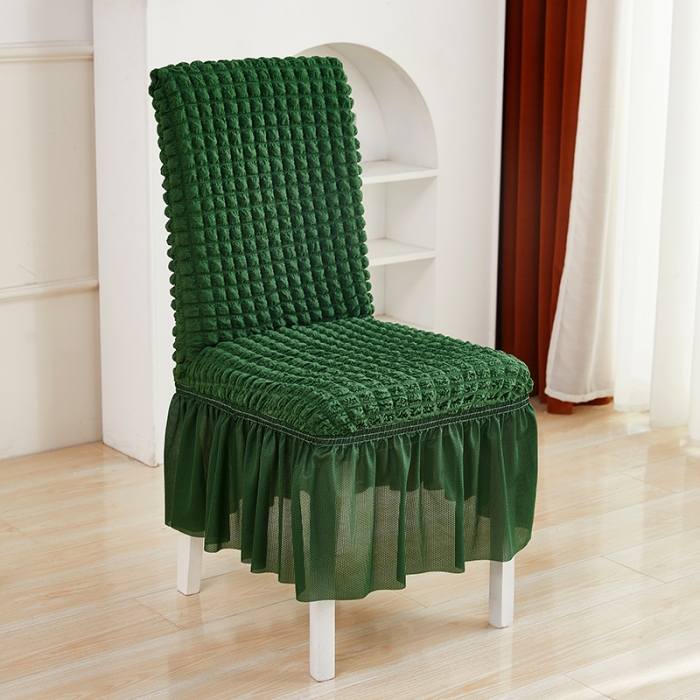 91家纺网 家纺一手货源 找家纺 丝绮鹿 2023新款爆米花系列裙边椅子套 墨绿