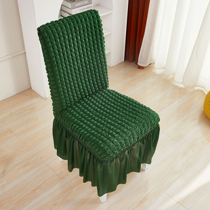 91家纺网 家纺一手货源 找家纺 丝绮鹿 2023新款爆米花系列裙边椅子套 墨绿
