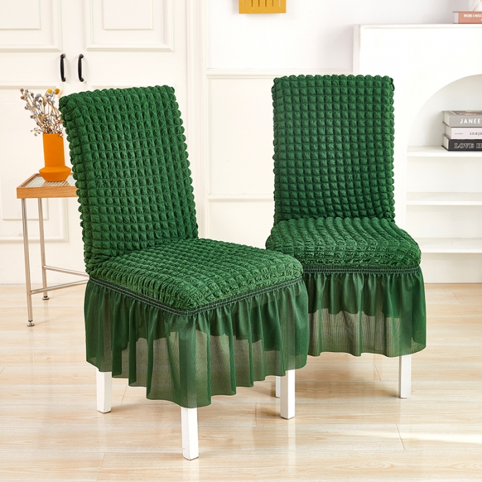 91家纺网 家纺一手货源 找家纺 丝绮鹿 2023新款爆米花系列裙边椅子套 墨绿