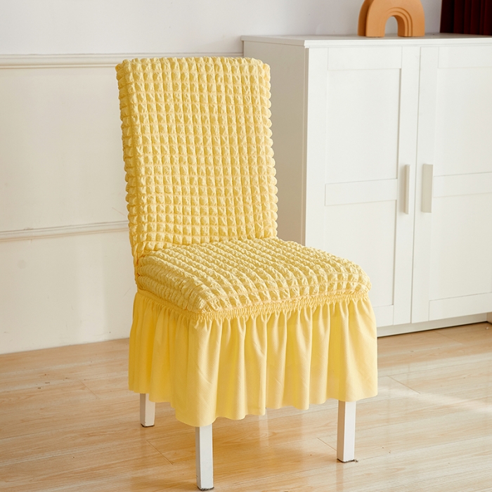 91家纺网 家纺一手货源 找家纺 丝绮鹿 2023新款爆米花系列裙边椅子套 柠檬黄