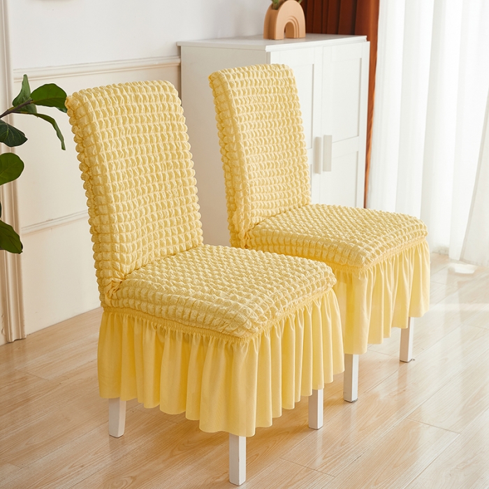 91家纺网 家纺一手货源 找家纺 丝绮鹿 2023新款爆米花系列裙边椅子套 柠檬黄