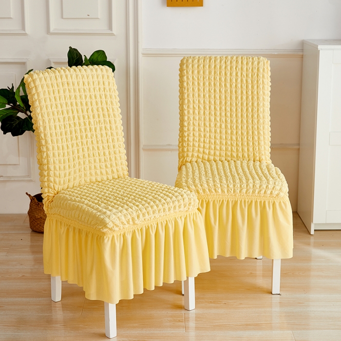 91家纺网 家纺一手货源 找家纺 丝绮鹿 2023新款爆米花系列裙边椅子套 柠檬黄