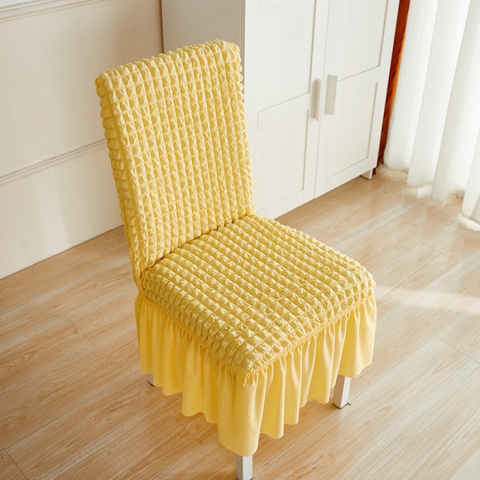 91家纺网 家纺一手货源 找家纺 丝绮鹿 2023新款爆米花系列裙边椅子套 柠檬黄