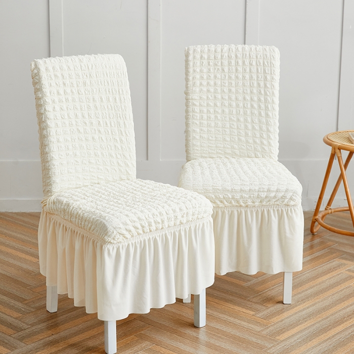 91家纺网 家纺一手货源 找家纺 丝绮鹿 2023新款爆米花系列裙边椅子套 乳白