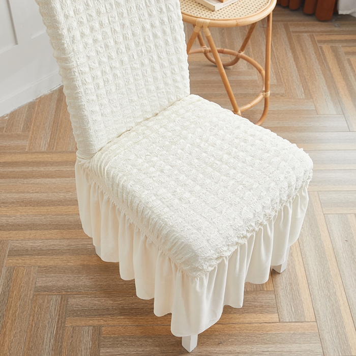 91家纺网 家纺一手货源 找家纺 丝绮鹿 2023新款爆米花系列裙边椅子套 乳白