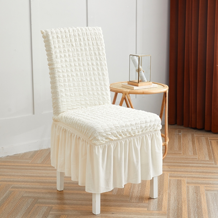 91家纺网 家纺一手货源 找家纺 丝绮鹿 2023新款爆米花系列裙边椅子套 乳白