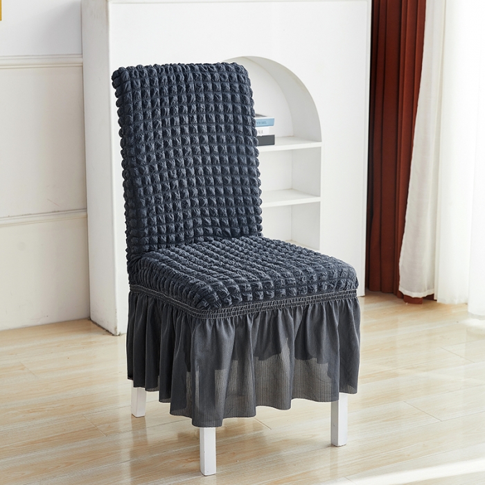 91家纺网 家纺一手货源 找家纺 丝绮鹿 2023新款爆米花系列裙边椅子套 碳灰