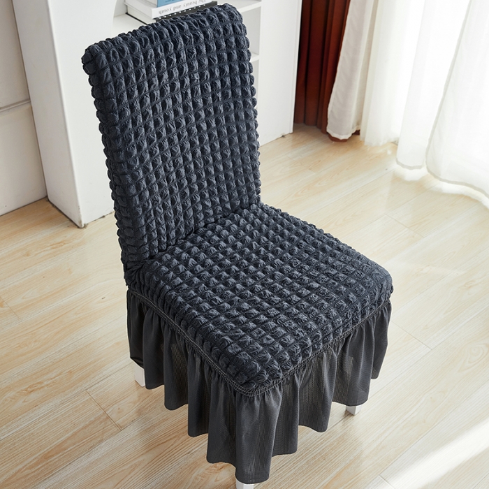 91家纺网 家纺一手货源 找家纺 丝绮鹿 2023新款爆米花系列裙边椅子套 碳灰