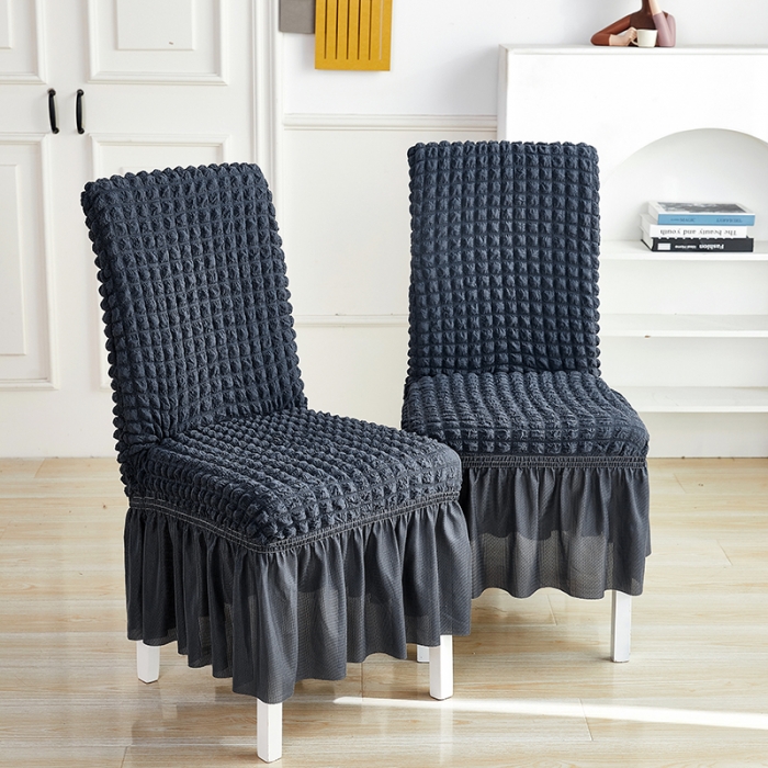 91家纺网 家纺一手货源 找家纺 丝绮鹿 2023新款爆米花系列裙边椅子套 碳灰