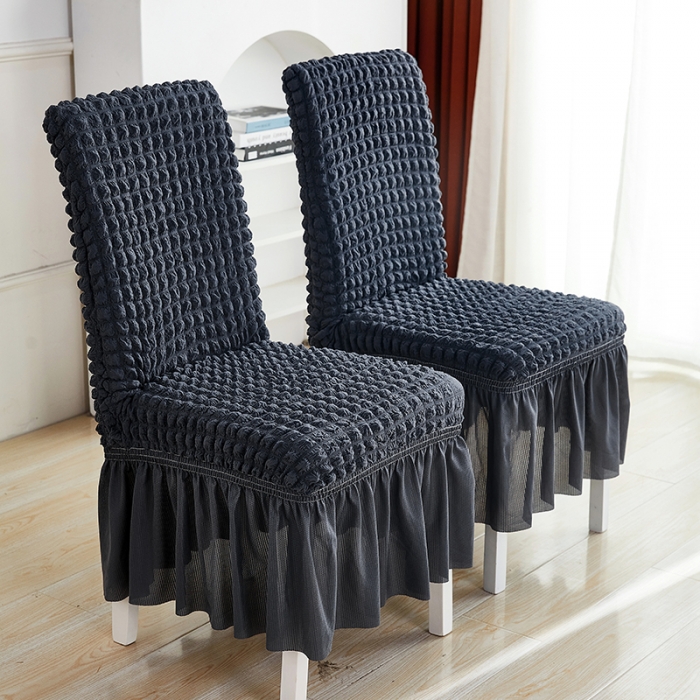 91家纺网 家纺一手货源 找家纺 丝绮鹿 2023新款爆米花系列裙边椅子套 碳灰