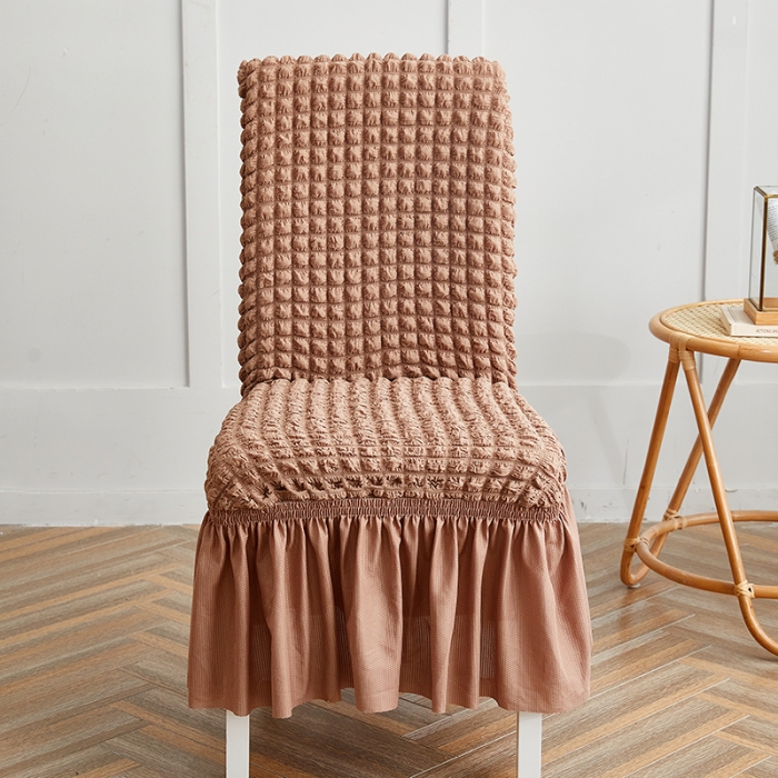 91家纺网 家纺一手货源 找家纺 丝绮鹿 2023新款爆米花系列裙边椅子套 驼色