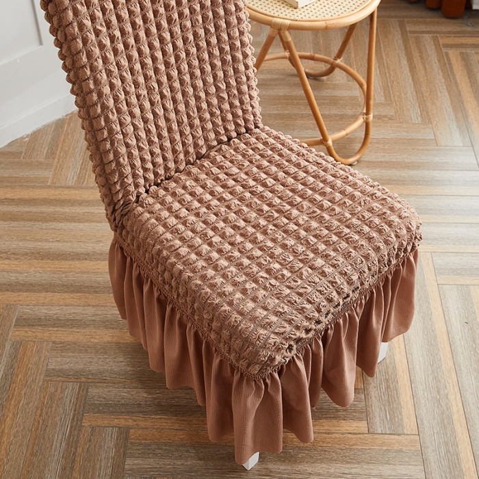 91家纺网 家纺一手货源 找家纺 丝绮鹿 2023新款爆米花系列裙边椅子套 驼色