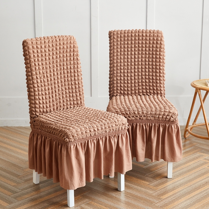 91家纺网 家纺一手货源 找家纺 丝绮鹿 2023新款爆米花系列裙边椅子套 驼色