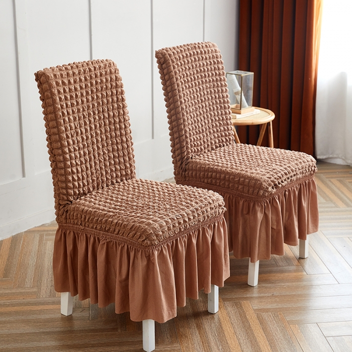 91家纺网 家纺一手货源 找家纺 丝绮鹿 2023新款爆米花系列裙边椅子套 驼色