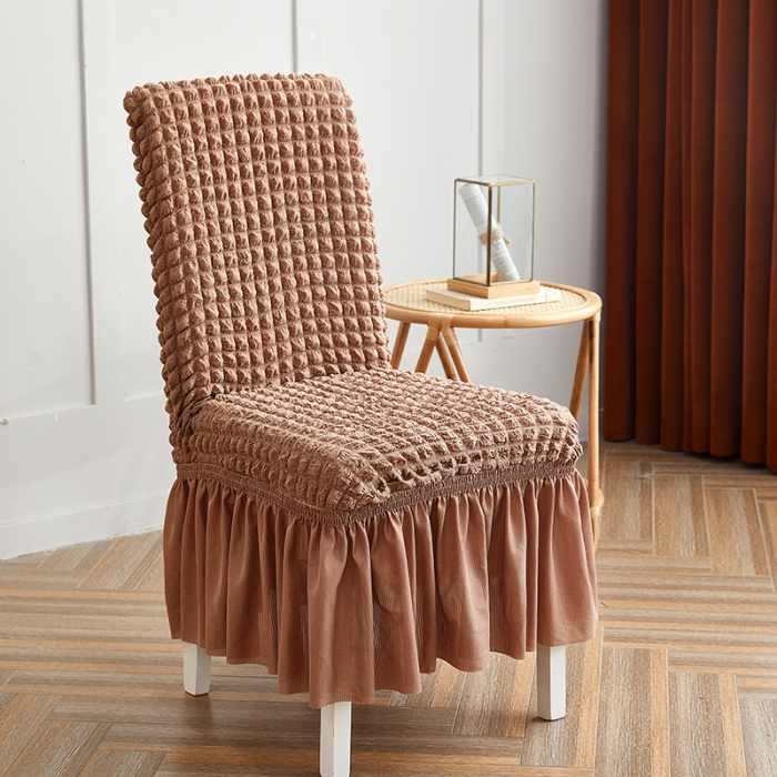 91家纺网 家纺一手货源 找家纺 丝绮鹿 2023新款爆米花系列裙边椅子套 驼色