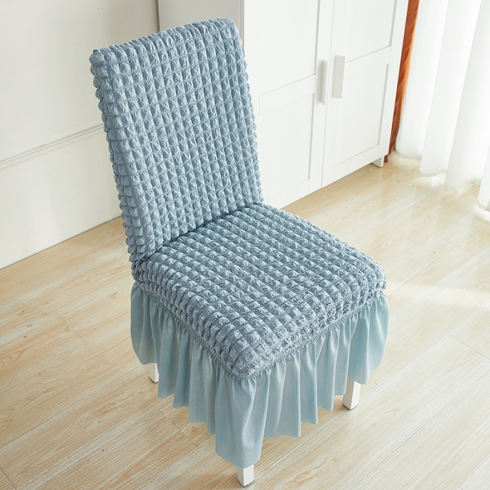 91家纺网 家纺一手货源 找家纺 丝绮鹿 2023新款爆米花系列裙边椅子套 雾霾蓝