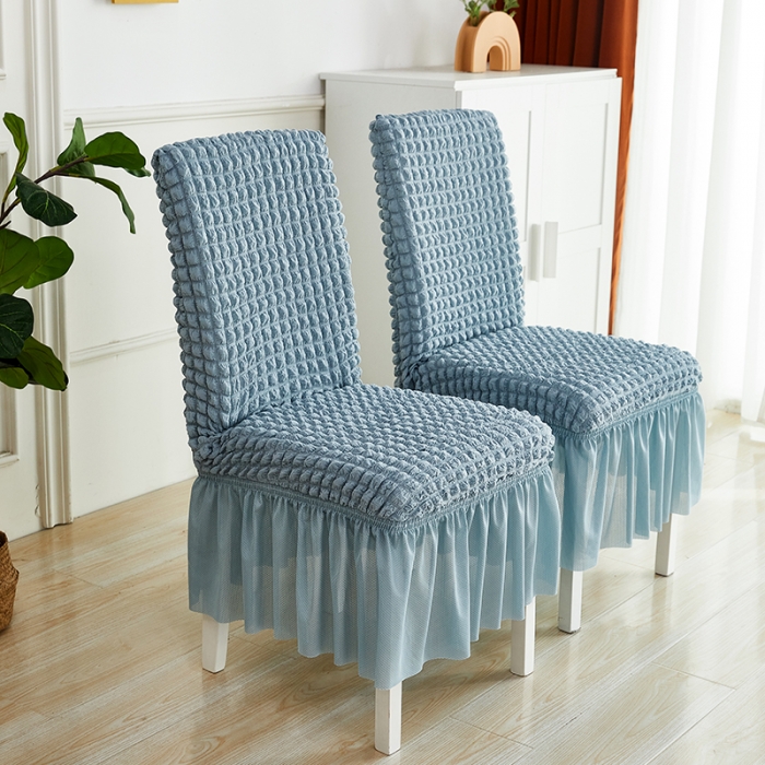 91家纺网 家纺一手货源 找家纺 丝绮鹿 2023新款爆米花系列裙边椅子套 雾霾蓝