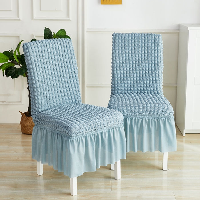 91家纺网 家纺一手货源 找家纺 丝绮鹿 2023新款爆米花系列裙边椅子套 雾霾蓝