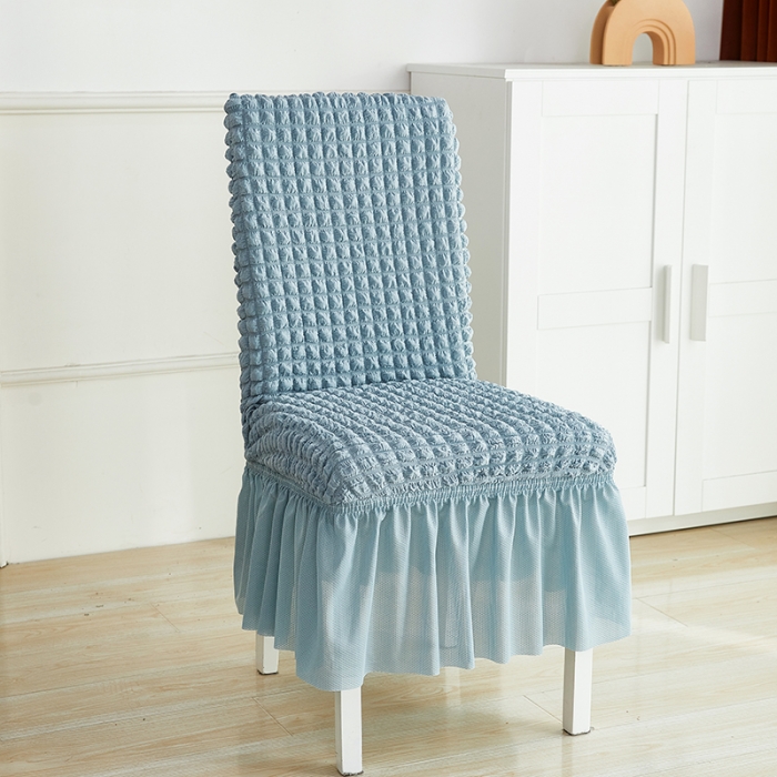 91家纺网 家纺一手货源 找家纺 丝绮鹿 2023新款爆米花系列裙边椅子套 雾霾蓝
