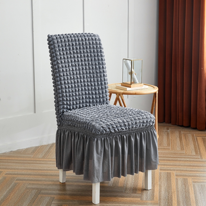 91家纺网 家纺一手货源 找家纺 丝绮鹿 2023新款爆米花系列裙边椅子套 银灰