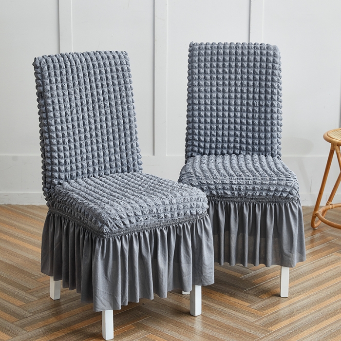 91家纺网 家纺一手货源 找家纺 丝绮鹿 2023新款爆米花系列裙边椅子套 银灰