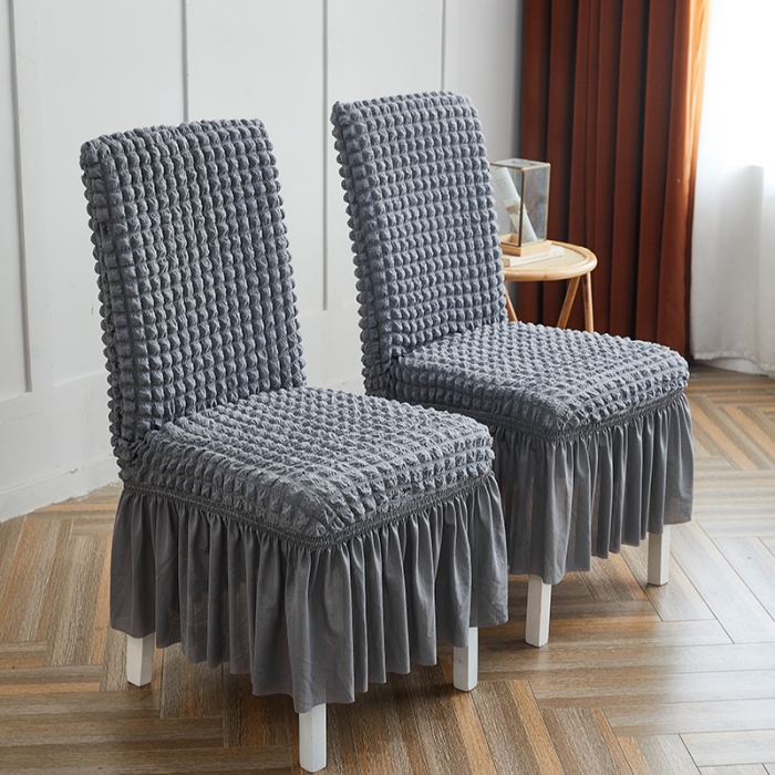 91家纺网 家纺一手货源 找家纺 丝绮鹿 2023新款爆米花系列裙边椅子套 银灰