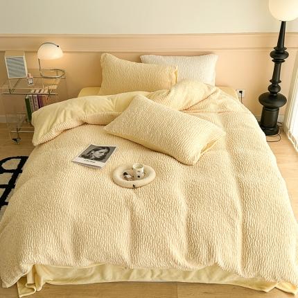 91家纺网 家纺一手货源 找家纺 昔可 2023新款纯色泡芙云朵绒四件套 糯糯奶黄