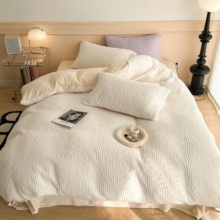 91家纺网 家纺一手货源 找家纺 昔可 2023新款纯色泡芙云朵绒四件套 千金白