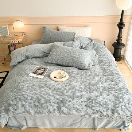 91家纺网 家纺一手货源 找家纺 昔可 2023新款纯色泡芙云朵绒四件套 雾霾蓝
