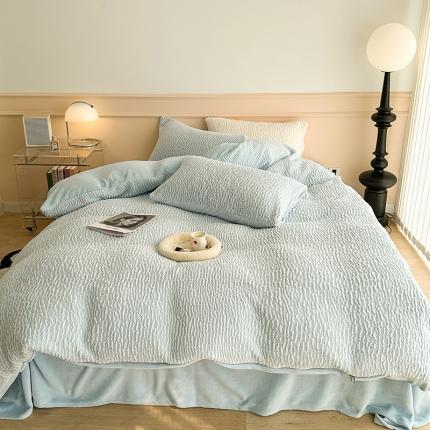 昔可 2023新款纯色泡芙云朵绒四件套 baby蓝