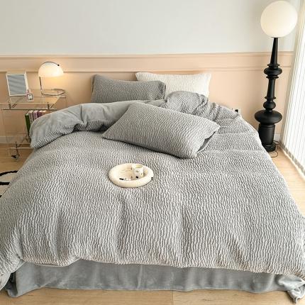 昔可 2023新款纯色泡芙云朵绒四件套 大象灰