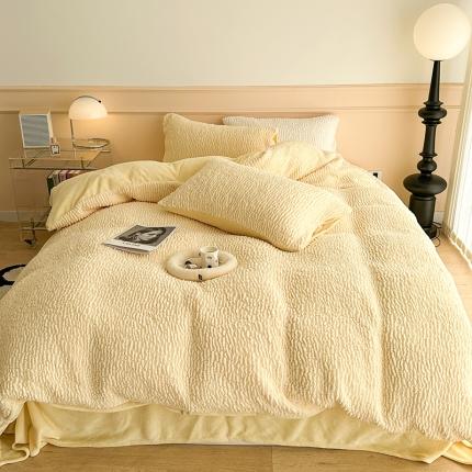 昔可 2023新款纯色泡芙云朵绒四件套 糯糯奶黄