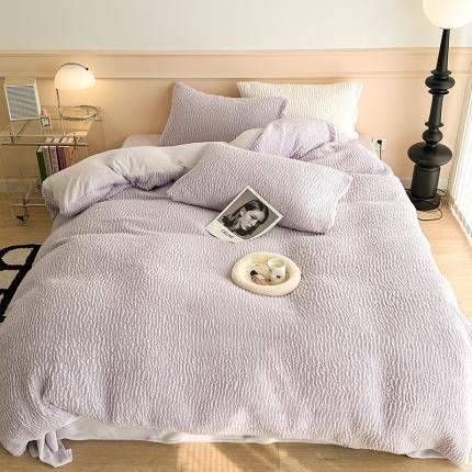 昔可 2023新款纯色泡芙云朵绒四件套 香芋紫