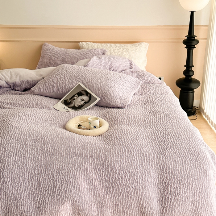 91家纺网 家纺一手货源 找家纺 昔可 2023新款纯色泡芙云朵绒四件套 香芋紫