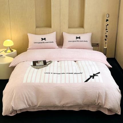 91家纺网 家纺一手货源 找家纺 昔可 2023新款大版数码印花牛奶绒四件套