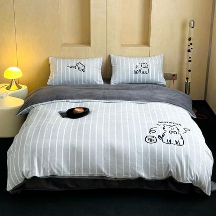 91家纺网 家纺一手货源 找家纺 昔可 2023新款大版数码印花牛奶绒四件套