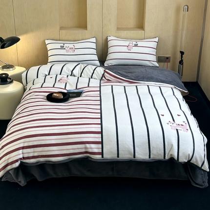 91家纺网 家纺一手货源 找家纺 昔可 2023新款大版数码印花牛奶绒四件套