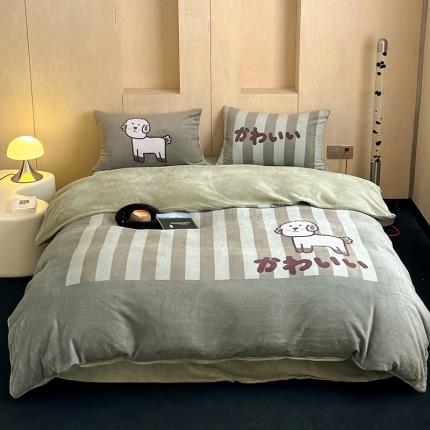 91家纺网 家纺一手货源 找家纺 昔可 2023新款大版数码印花牛奶绒四件套