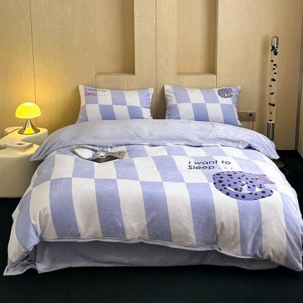 91家纺网 家纺一手货源 找家纺 昔可 2023新款大版数码印花牛奶绒四件套