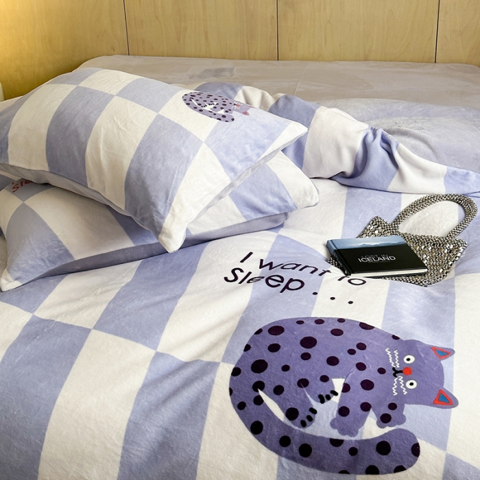 91家纺网 家纺一手货源 找家纺 昔可 2023新款大版数码印花牛奶绒四件套