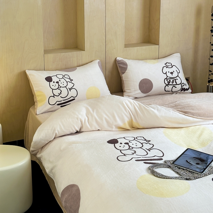 91家纺网 家纺一手货源 找家纺 昔可 2023新款大版数码印花牛奶绒四件套 狗狗厨师