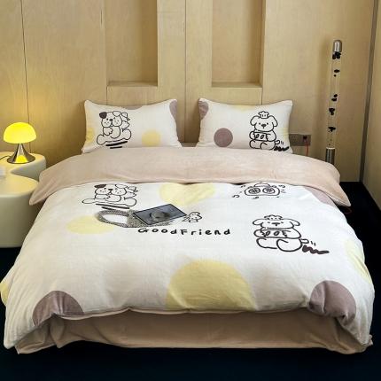 昔可 2023新款大版数码印花牛奶绒四件套 狗狗厨师