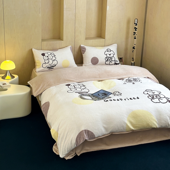 91家纺网 家纺一手货源 找家纺 昔可 2023新款大版数码印花牛奶绒四件套 狗狗厨师